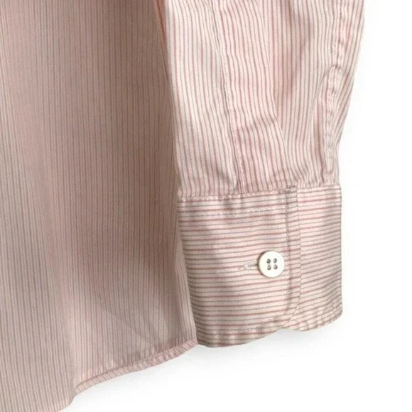 Theory Shirt Button Down Long Sleeve Orange White Stripe - Picture 4 of 9